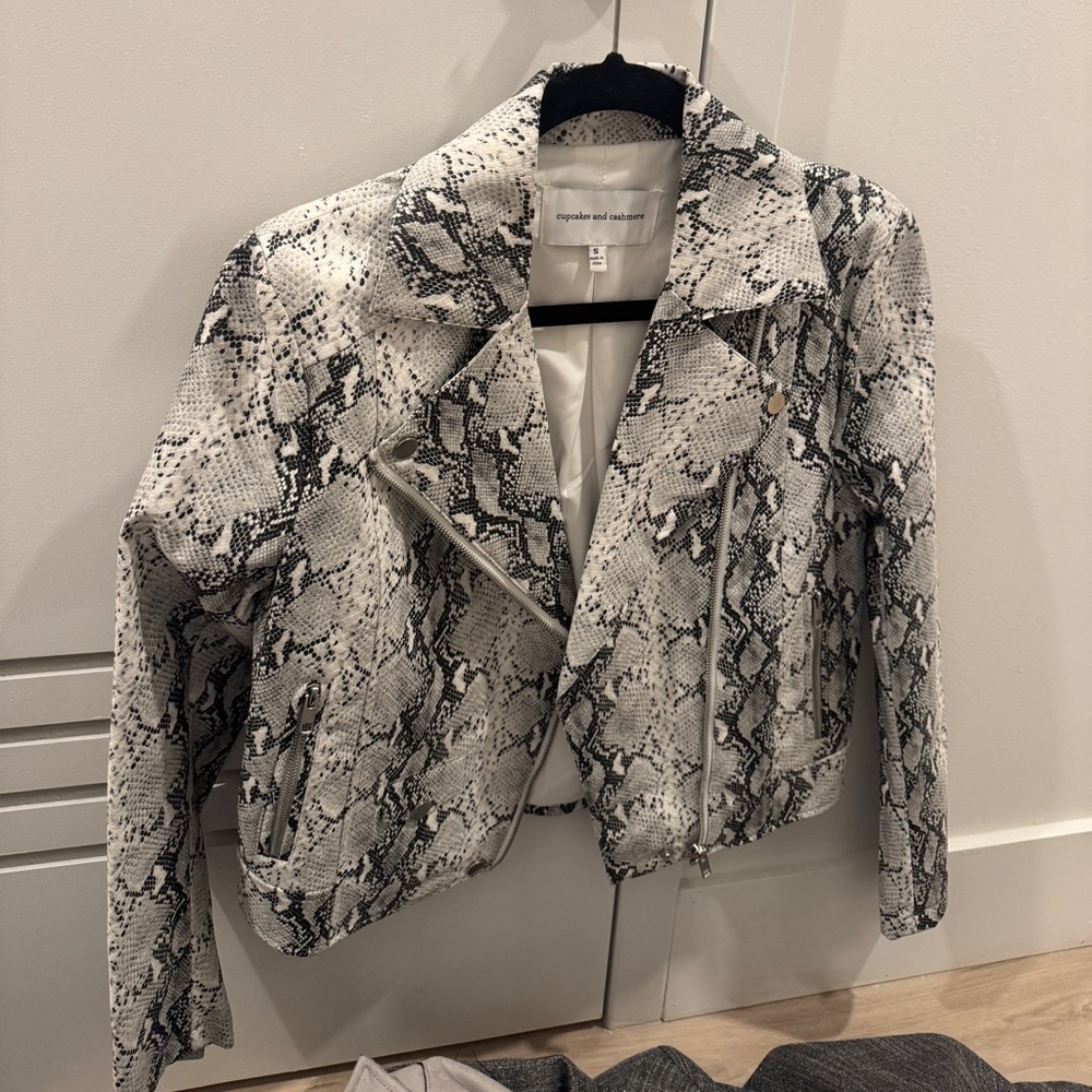 Cupcake and cashmere snakeskin leather jacket